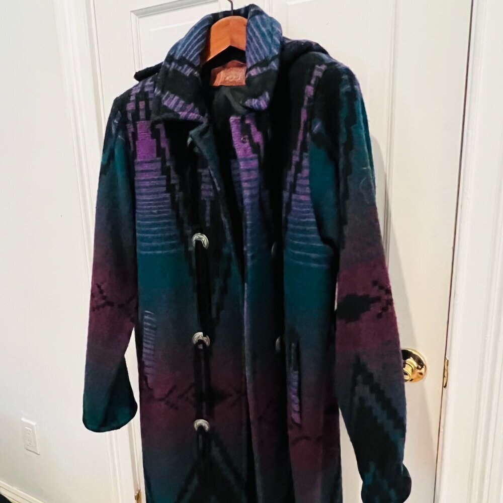 Vintage Woolrich Jacket Women's Southwest Aztec Navajo Wool Blanket Trench Coat - Picture 3 of 16